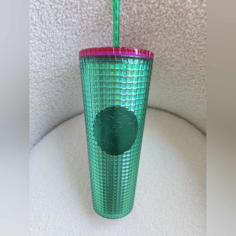 Starbucks Spring 2023 Watermelon Grid Green Pink Lid 24oz Cold Cup Tumbler New